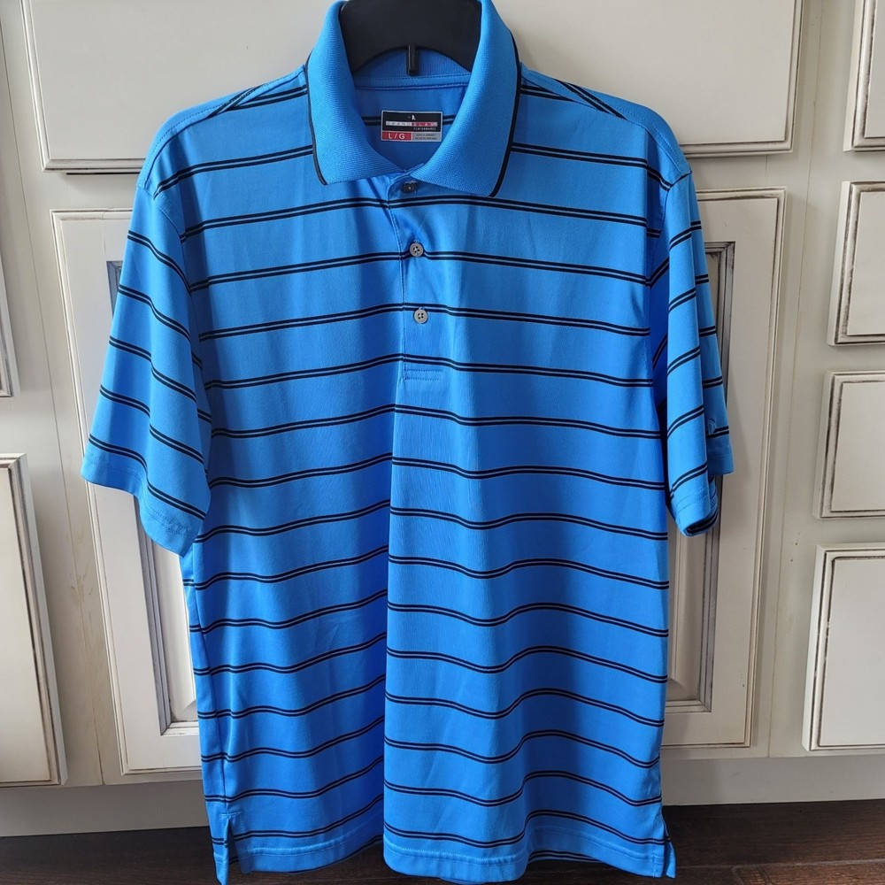GRANDSLAM Performance Mens Large Golf Polo SS Blue Black Stretch Ribbed Collar